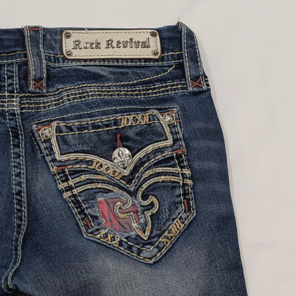 Rock Revival Raven Straight Leg Distressed Jeans Dark Wash Size 27
